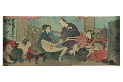 Lot 236a - A Japanese erotic scroll, late Meji Period,...