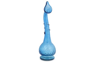 Lot 124 - A QAJAR FREE-BLOWN BLUE GLASS ROSEWATER SPRINKLER