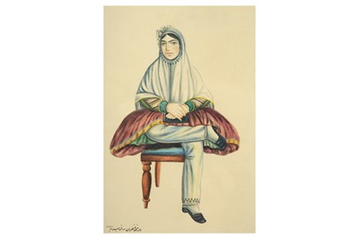 Lot 136 - A WATERCOLOUR OF A QAJAR MAIDEN