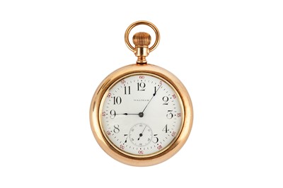 Lot 45 - WALTHAM. A GOLD PLATED FULL HUNTER POCKET...
