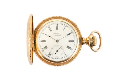 Lot 44 - WALTHAM. A GOLD PLATED FULL HUNTER POCKET...