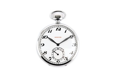 Lot 41 - ZENITH. A STAINLESS STEEL OPEN FACE POCKET...