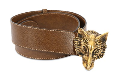 Lot 236 - Gucci Tan Leather Wolf Head Buckle Belt - size 80