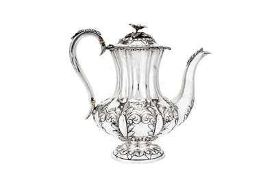 Lot 472 - An early Victorian sterling silver coffee pot, London 1842 by William Hewitt (first reg. 24th Feb 1829)