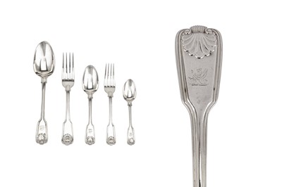 Lot 325 - An assembled or harlequin George III – Victorian sterling silver table service of flatware / canteen, various dates and makers