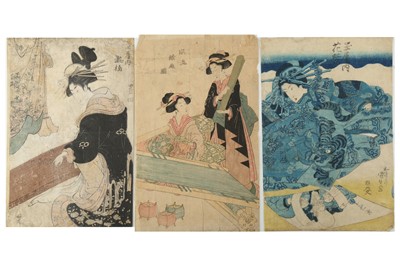 Lot 644 - A COLLECTION OF JAPANESE WOODBLOCK PRINTS BY TOYOKUNI, SHUNKO, SHUNCHO, KUNISADA AND OTHERS.