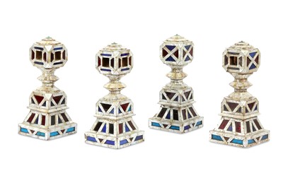 Lot 213 - λ FOUR MOTHER-OF-PEARL AND COLOURED GLASS CHARPAI LEGS