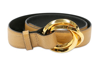 Lot 224 - Salvatore Ferragamo Yellow Lizard Embossed Leather Belt