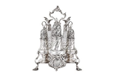 Lot 508 - A George II sterling silver Warwick cruet, London 1758 by Samuel Wood (first reg. 3rd July 1733)
