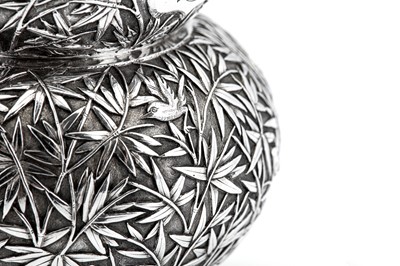 Lot 247 - A mid to late 19th century Chinese export silver double gourd tea caddy or wine bottle, Canton circa 1870 retailed by Cum Shing