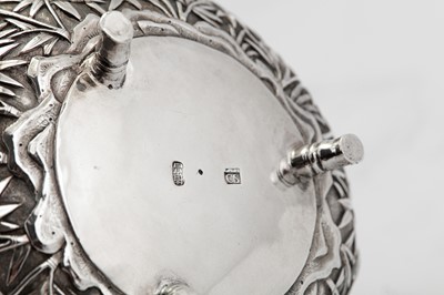 Lot 247 - A mid to late 19th century Chinese export silver double gourd tea caddy or wine bottle, Canton circa 1870 retailed by Cum Shing