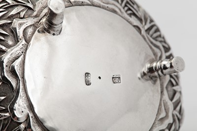Lot 247 - A mid to late 19th century Chinese export silver double gourd tea caddy or wine bottle, Canton circa 1870 retailed by Cum Shing