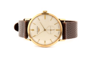 Lot 65 - LONGINES. A MEN'S 9K GOLD MANUAL WRISTWATCH...