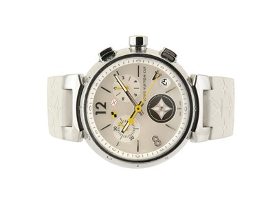 Lot 62 - LOUIS VUITTON. A STAINLESS STEEL QUARTZ...