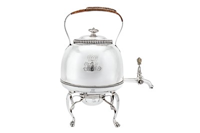 Lot 579 - Duchess of St Albans – An important George III sterling silver kettle on burner stand, London 1812 by John and Edward Edwards (reg. 10th June 1811)