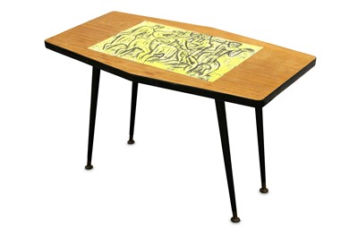 Lot 325 - A 1950's teak coffee table, the top inset with...