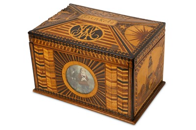Lot 136 - AN EARLY 20TH CENTURY SCOTTISH MARQUETRY INLAID BOX COMMEMORATING ROBERT BURNS