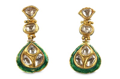 Lot 254 - A PAIR OF DIAMOND-ENCRUSTED ENAMELLED EARRINGS