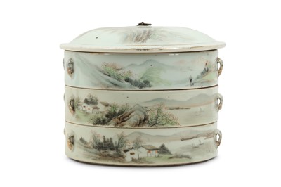 Lot 415 - A CHINESE FAMILLE ROSE THREE-TIER FOOD CONTAINER.