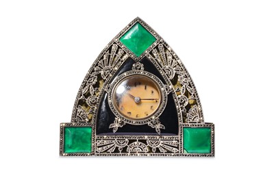 Lot 221 - AN ART DECO PERIOD MARQUISITE, LACQUERED BRASS...