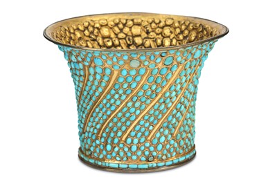 Lot 152 - *A QAJAR TURQUOISE-INLAID GILT COPPER QALYAN CUP