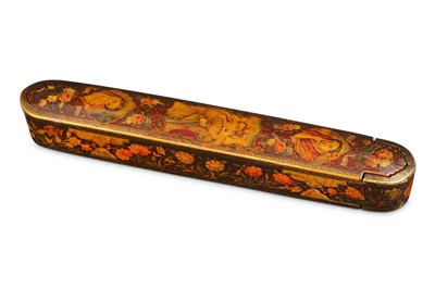Lot 150a - *A QAJAR LACQUERED PAPIER-MÂCHÉ PEN CASE (QALAMDAN)