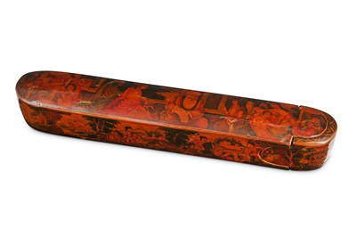 Lot 150 - *A QAJAR LACQUERED PAPIER-MÂCHÉ PEN CASE (QALAMDAN)