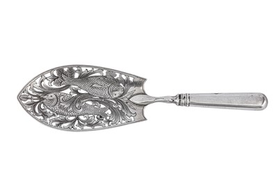 Lot 269 - An Alexander III / Nicholas II Russian 84 Zolotnik (875 standard) silver fish slice, Moscow circa 1890 by Alexi Nickolaievich Krylov (active 1884-98)