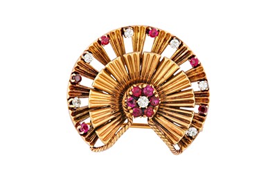 Lot 57 - A ruby and diamond brooch, circa 1950