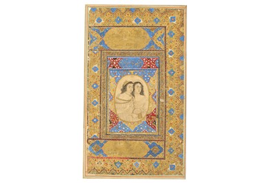 Lot 132 - *A QAJAR MURAQQA' PAGE: TWO LADIES WITH A BAGPIPE