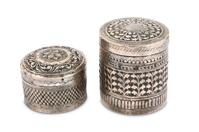 Lot 304 - TWO SILVER REPOUSSÉ LIDDED BETEL BOXES