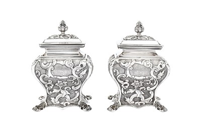 Lot 246 - A pair of mid-19th century Austrian 13 loth (812 standard) silver tea caddies, Vienna 1838 by Stefan Mayerhofer and Carl Klinkosch (reg. 1831)