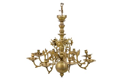 Lot 165 - A 17TH CENTURY FLEMISH BRASS EIGHT LIGHT CHANDELIER