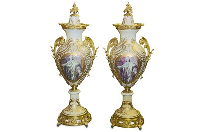 Lot 279 - A LARGE PAIR OF LOUIS XVI STYLE PORCELAIN AND...