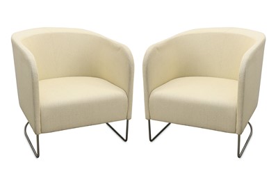 Lot 369 - A pair of Danish tub chairs, upholstered in...