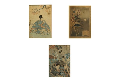 Lot 236 - Three Japanese woodblock prints, one depicting...