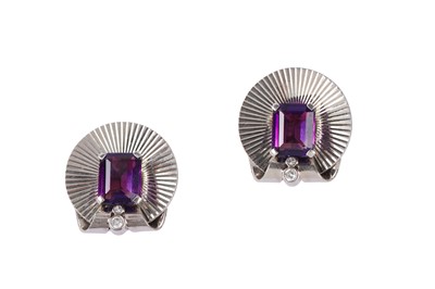 Lot 1 - A pair of amethyst earclips, by Tiffany & Co., circa 1945