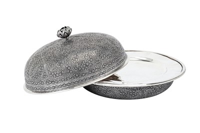 Lot 296 - An early 20th century Anglo – Indian Raj unmarked silver muffin dish, Kashmir circa 1920