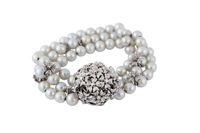Lot 10 - A cultured pearl and diamond cocktail watch, circa 1985