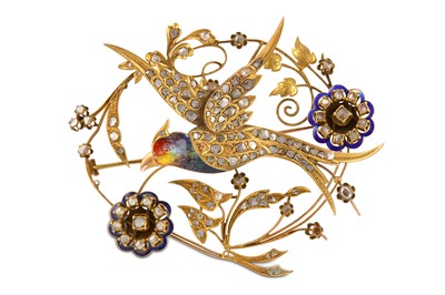 Lot 16 - A rose-cut diamond and enamel en tremblant brooch