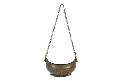 Lot 175 - A TINNED COPPER KASHKUL (BEGGING BOWL)