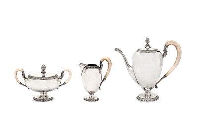 Lot 248 - An early 20th century German sterling silver three-piece coffee set, circa 1930 makers mark a Key retailed by Gebruder Weyersberg of Dusseldorf (est. 1902)