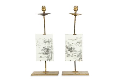 Lot 39 - A PAIR OF CHINESE EN GRISAILLE 'LANDSCAPE' PLAQUES.