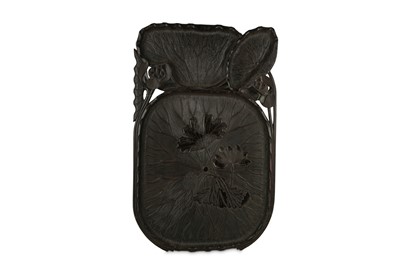 Lot 680 - A SET OF THREE CARVED WOOD LOTUS TRAYS