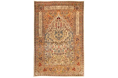 Lot 5 - AN EXTREMELY FINE SILK HEREKE PRAYER RUG, TURKEY