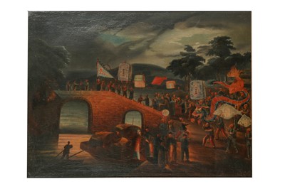 Lot 128 - A CHINESE PAINTING OF A NEW YEAR PARADE.