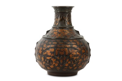 Lot 397 - AN CHINESE ARCHAISTIC GILT-SPLASH BRONZE VASE.