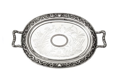 Lot 310 - An early 20th century Chinese silver export silver twin handled tray, Canton or Shanghai circa 1910