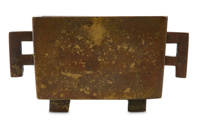 Lot 77 - A CHINESE GOLD-SPLASH BRONZE RECTANGULAR INCENSE BURNER.