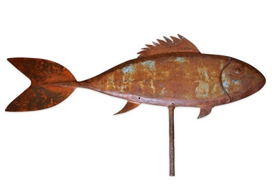 Lot 95 - A LARGE IRON FULL BODIED FISH WEATHERVANE